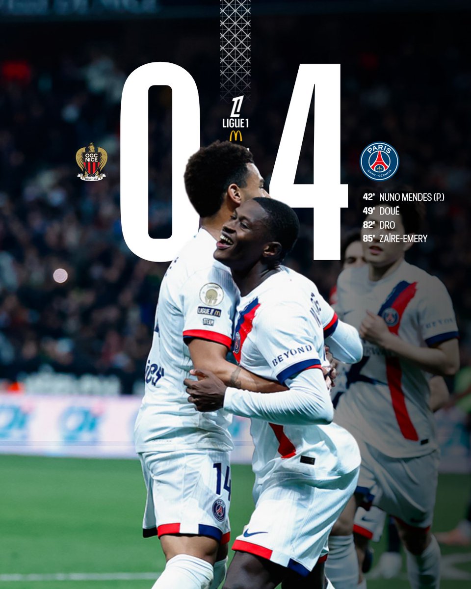 PSG Nice 4-0 résultat Ligue 1 27e journée mars 2026