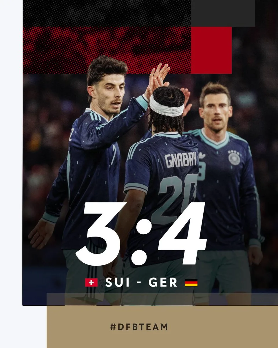 Florian Wirtz célèbre la victoire de l'Allemagne 4-3 contre la Suisse amical mars 2026