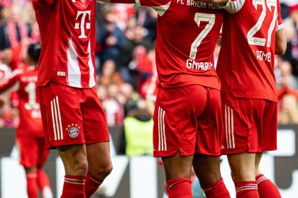Les joueurs du Bayern Munich célèbrent leur victoire 4-0 contre Union Berlin en Bundesliga