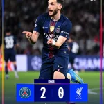 Doué et Kvaratskhelia célèbrent la victoire du PSG 2-0 contre Liverpool en Ligue des Champions 2026
