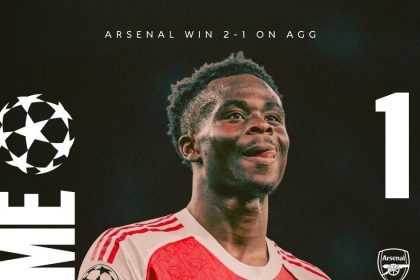 Bukayo Saka célèbre son but face à l'Atlético Madrid en demi-finale retour de la Ligue des champions 2026