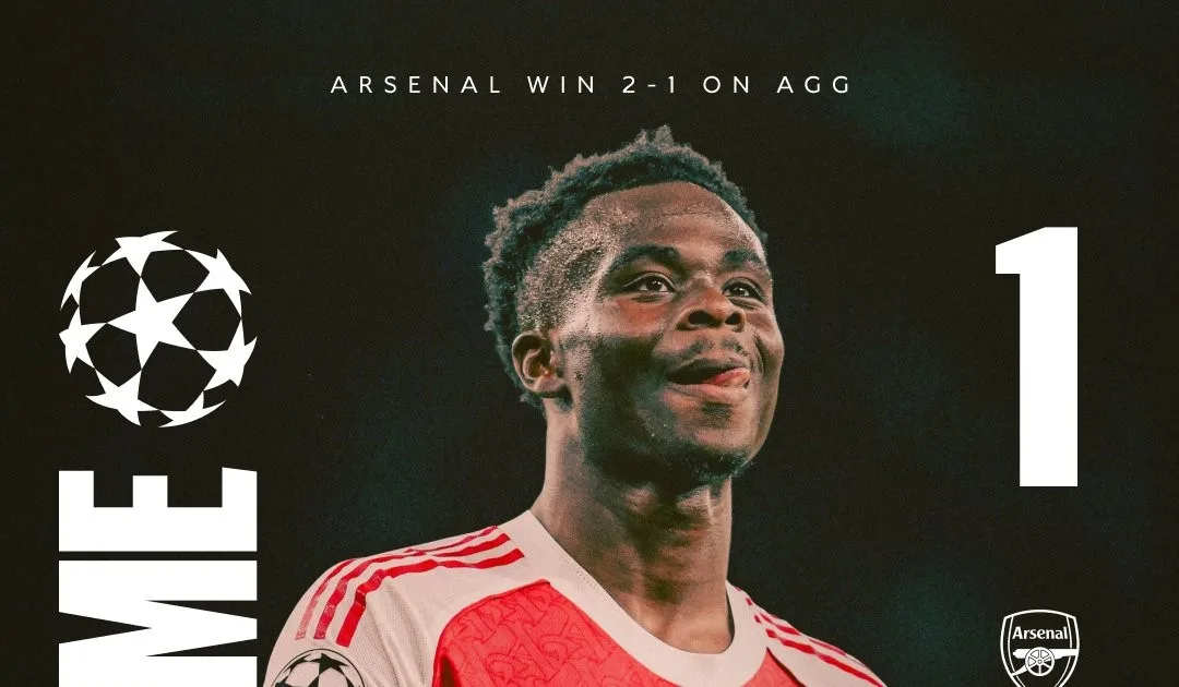 Bukayo Saka célèbre son but face à l'Atlético Madrid en demi-finale retour de la Ligue des champions 2026
