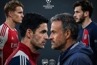 Mikel Arteta en conférence de presse avant la finale PSG-Arsenal à Budapest