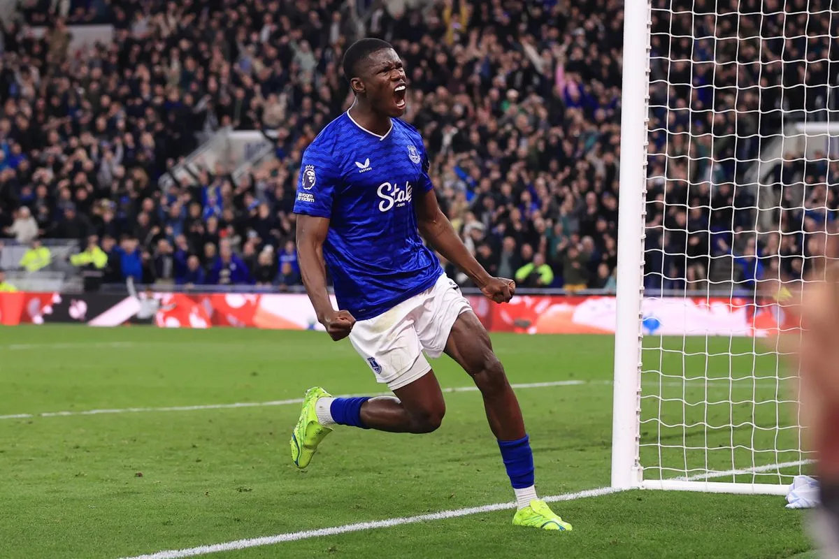 Thierno Barry célèbre son but lors d’Everton 3-3 Manchester City, Premier League J35, 4 mai 2026