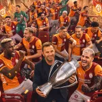 Joueurs de Galatasaray en celebration apres le 4e titre consecutif de champion de Turquie au RAMS Park 2026