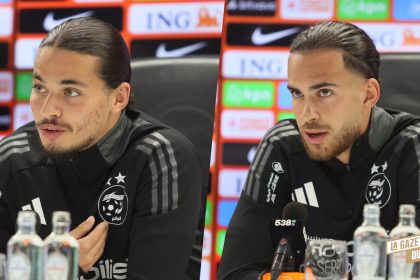 Anis Hadj Moussa et Ramiz Zerrouki en conférence de presse avant Pays-Bas - Algérie, match amical du 3 juin 2026 à Rotterdam