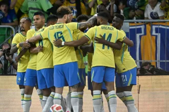Les joueurs du Bresil celebrent un but en match amical de preparation a la Coupe du Monde 2026