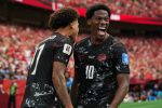 Jonathan David célèbre son triplé lors de Canada-Qatar (6-0) à la Coupe du monde 2026