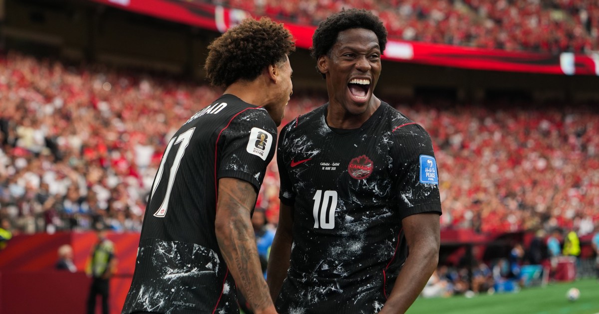 Jonathan David célèbre son triplé lors de Canada-Qatar (6-0) à la Coupe du monde 2026
