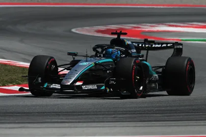 George Russell (Mercedes W17) en piste lors des EL3 du GP de Barcelone-Catalogne 2026, circuit de Barcelona-Catalunya