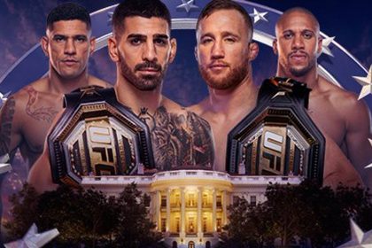 Affiche UFC Freedom 250 à la Maison Blanche avec Topuria, Gaethje, Pereira et Gane