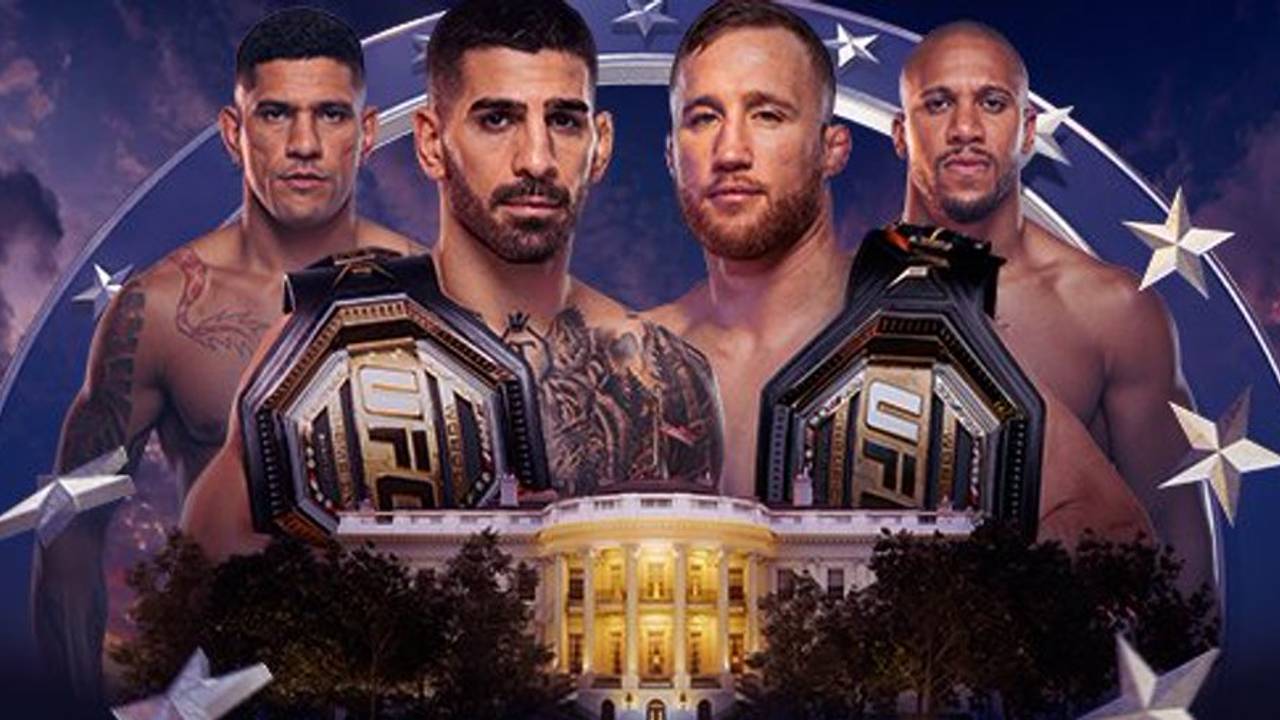 Affiche UFC Freedom 250 à la Maison Blanche avec Topuria, Gaethje, Pereira et Gane