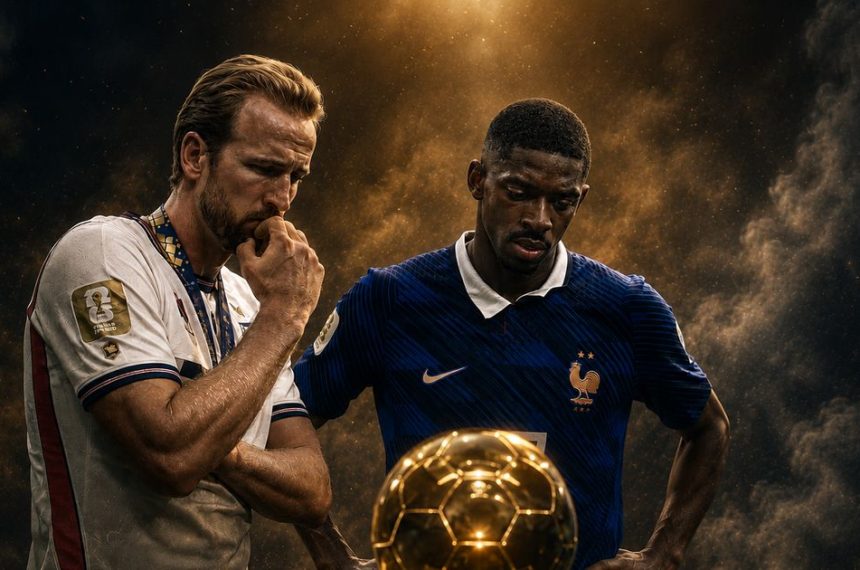 Harry Kane et Ousmane Dembélé face au trophée du Ballon d'Or 2026