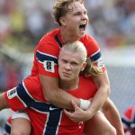 Erling Haaland célèbre son doublé avec la Norvège face au Brésil en 8es de finale de la Coupe du Monde 2026