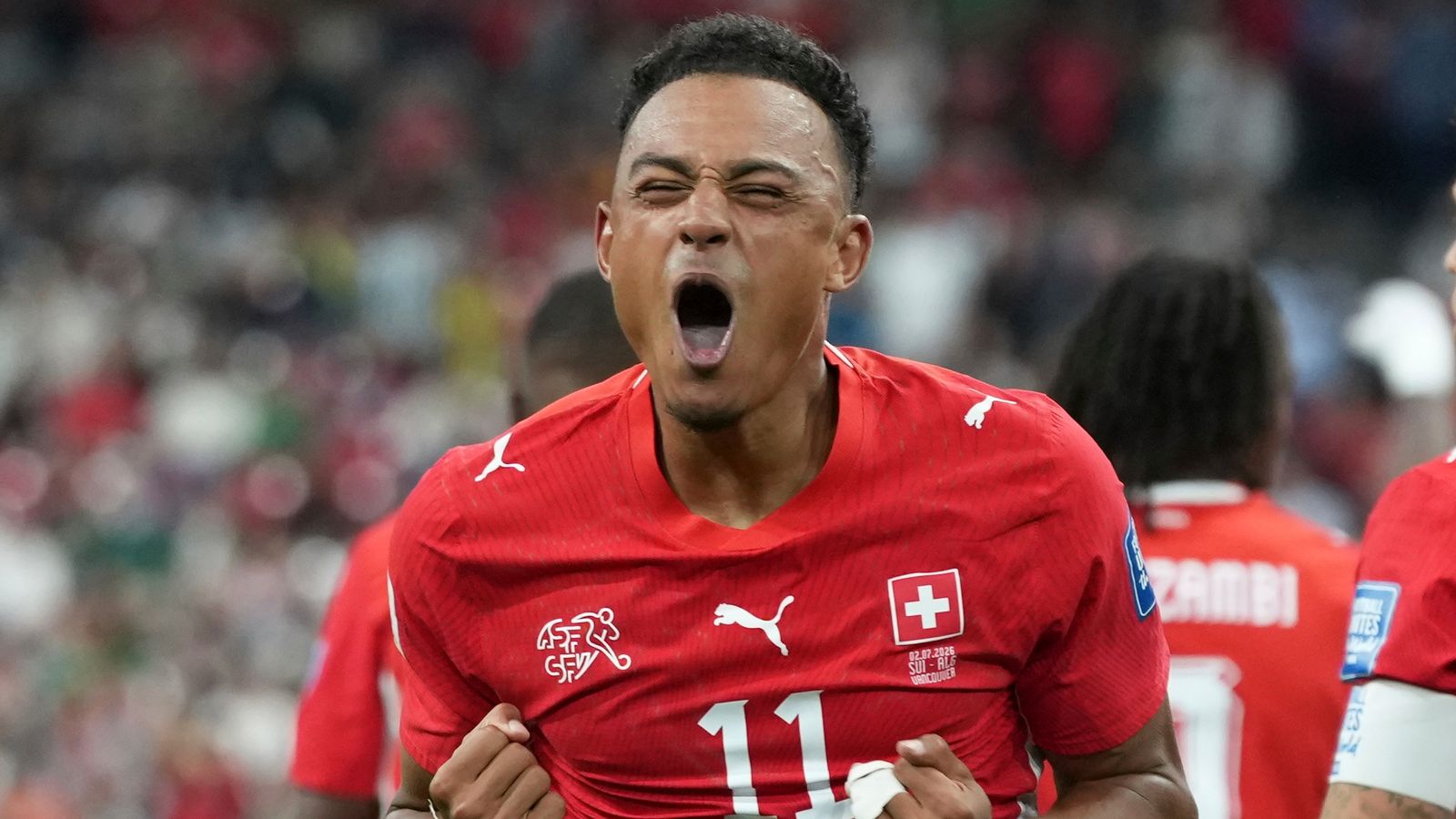Dan Ndoye célèbre son but avec la Suisse contre l'Algérie, Coupe du monde 2026