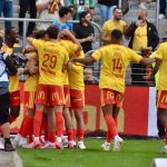 Joueurs du RC Lens célébrant un but face à Auxerre, journée 1 de Ligue 1 2026-2027