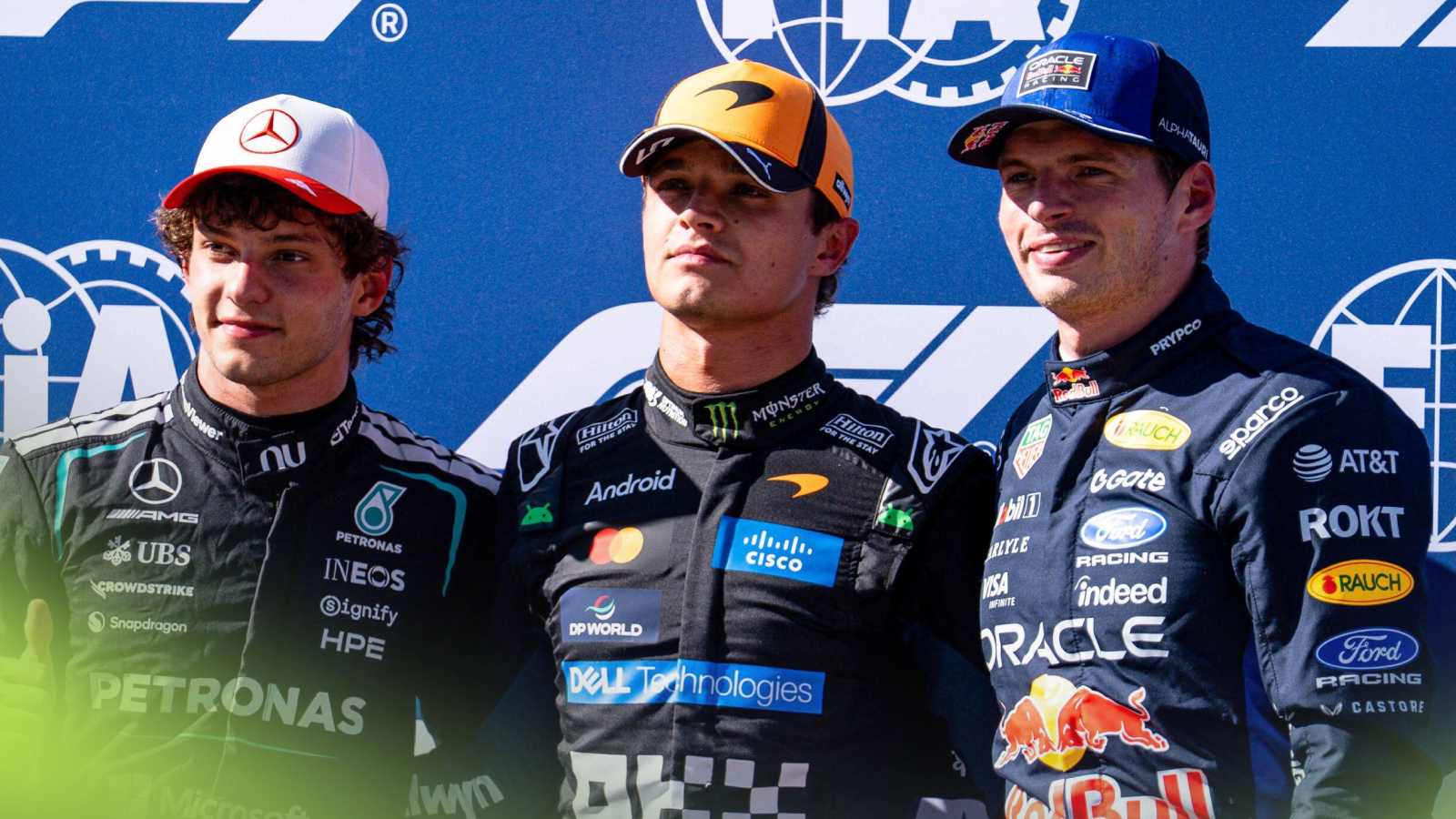 Norris, Antonelli et Verstappen sur le podium des qualifications du GP d'Espagne 2026 a Madring