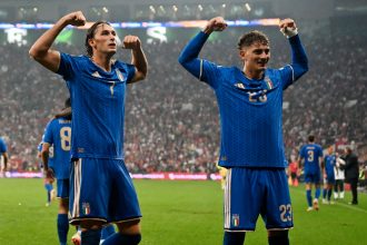 Les joueurs de l'Italie célèbrent un but lors de la victoire 4-1 en Turquie en Ligue des nations le 28 septembre 2026