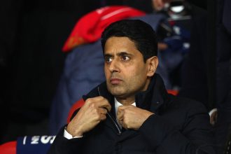 Nasser Al-Khelaïfi, président du PSG, dans les tribunes lors d'un match