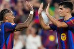 Raphinha célèbre un but du FC Barcelone face au Rayo Vallecano lors de la Jornada 3 de Liga 2026