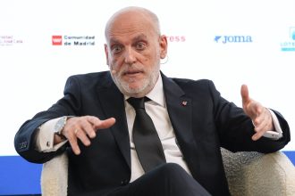 Javier Tebas, président de LaLiga, lors d'une intervention publique