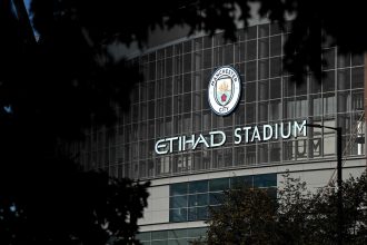 Façade de l'Etihad Stadium de Manchester City, visé par des sanctions de la Premier League