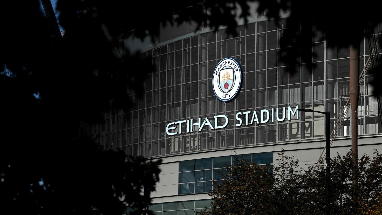 Façade de l'Etihad Stadium de Manchester City, visé par des sanctions de la Premier League
