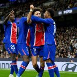 Les joueurs du PSG célèbrent un but contre Manchester City en Ligue des champions